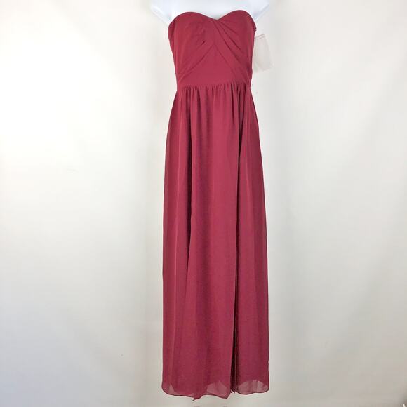 Social Bridesmaids Womens Strapless Maxi Dress 4 Red Sweetheart Neck Slits NWT - Picture 2 of 8